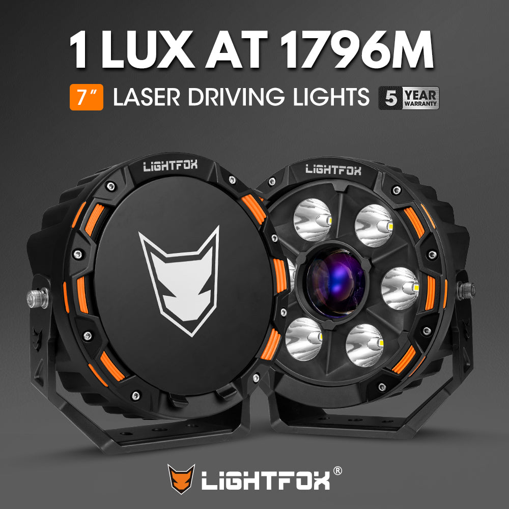 Pair 7inch Meteorx Osram Laser LED Driving Lights 1Lux @ 1,796m 15,208Lumens