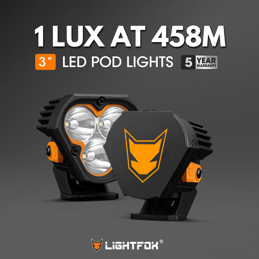 LIGHTFOX Pair 3inch Cygnus-3 Osram LED Pod Lights w/ 3 pin DT Connector 1Lux@458m 6,472LM