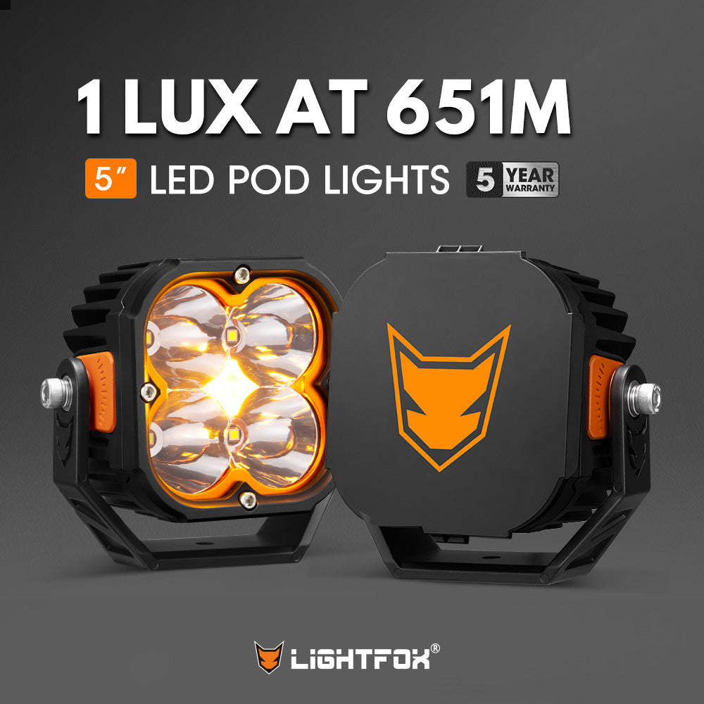LIGHTFOX Cygnus Pair 5inch Osram LED Pod Lights 1Lux@651m 14,106Lumens