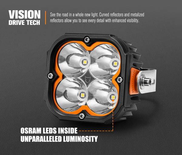 LIGHTFOX Cygnus Pair 5inch Osram LED Pod Lights 1Lux@396m 7,053Lumens