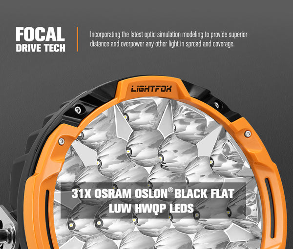 LIGHTFOX 9" Osram LED Driving Lights Round Black Spotlight DRL Offroad Truck 4x4
