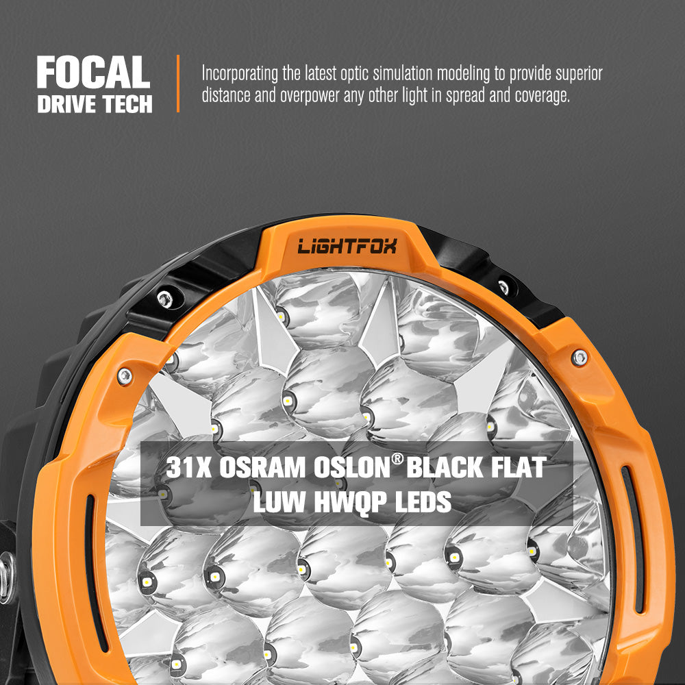LIGHTFOX 9 inch Osram LED Driving Lights Round Black Spotlight DRL Offroad Truck 4x4