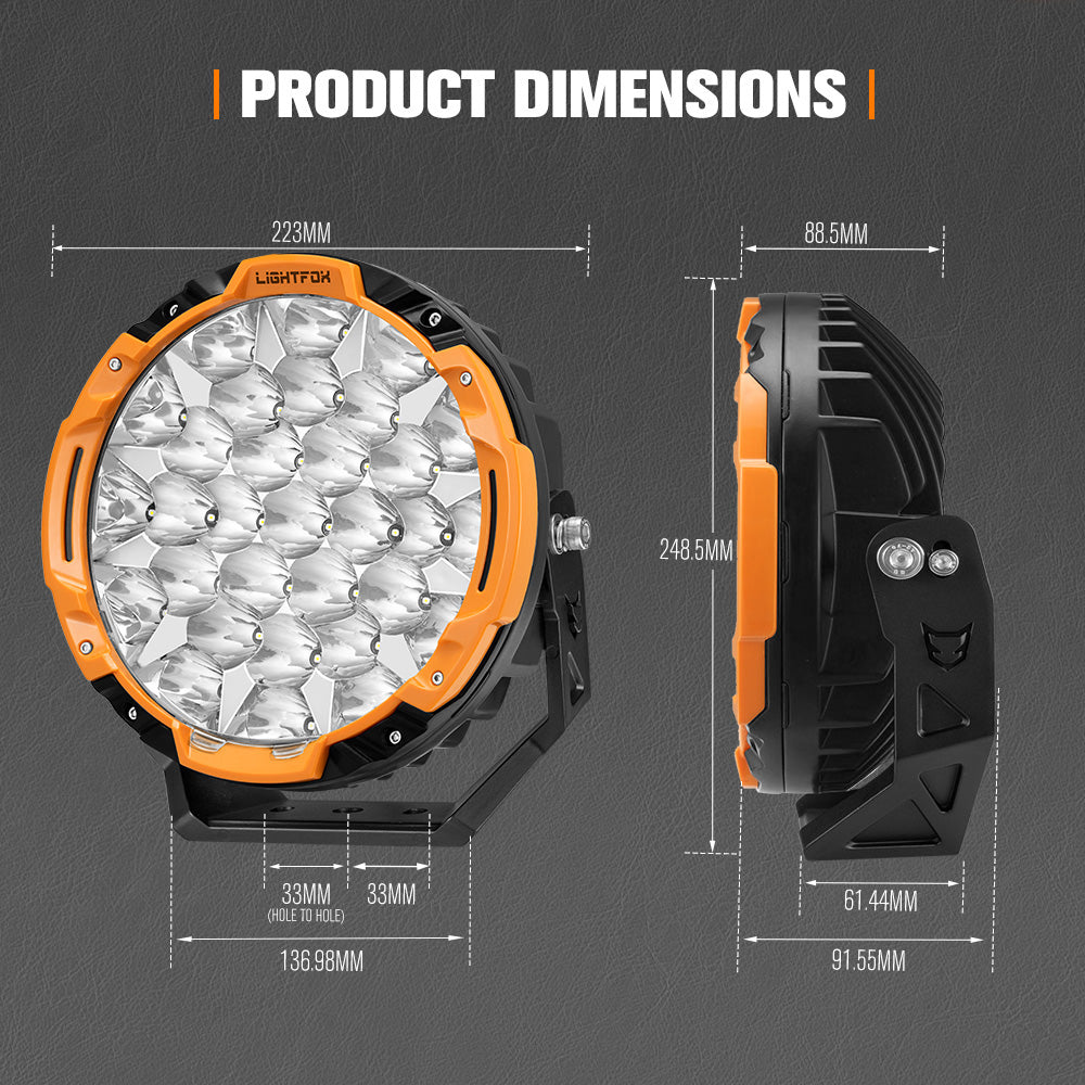 LIGHTFOX 9 inch Osram LED Driving Lights Round Black Spotlight DRL Offroad Truck 4x4