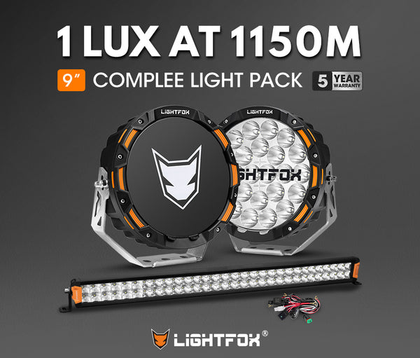 LIGHTFOX OSRAM 9inch LED Driving Lights + 30" Dual Row LED Light Bar + Wiring Kit