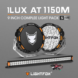 LIGHTFOX OSRAM 9inch LED Driving Lights + 40 inch Dual Row LED Light Bar + Wiring Kit