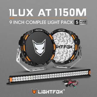 LIGHTFOX OSRAM 9inch LED Driving Lights + 40" Dual Row LED Light Bar + Wiring Kit