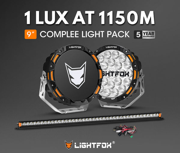 LIGHTFOX OSRAM 9inch LED Driving Lights +40 inch Single Row LED Light Bar + Wiring Kit