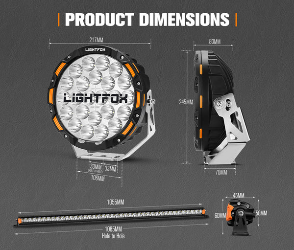 LIGHTFOX OSRAM 9inch LED Driving Lights +40" Single Row LED Light Bar + Wiring Kit