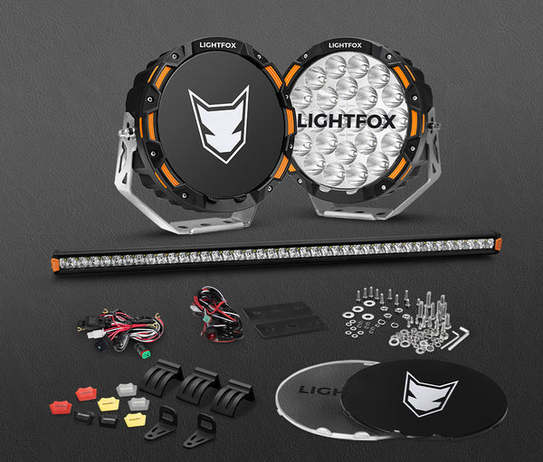 LIGHTFOX OSRAM 9inch LED Driving Lights +40 inch Single Row LED Light Bar + Wiring Kit