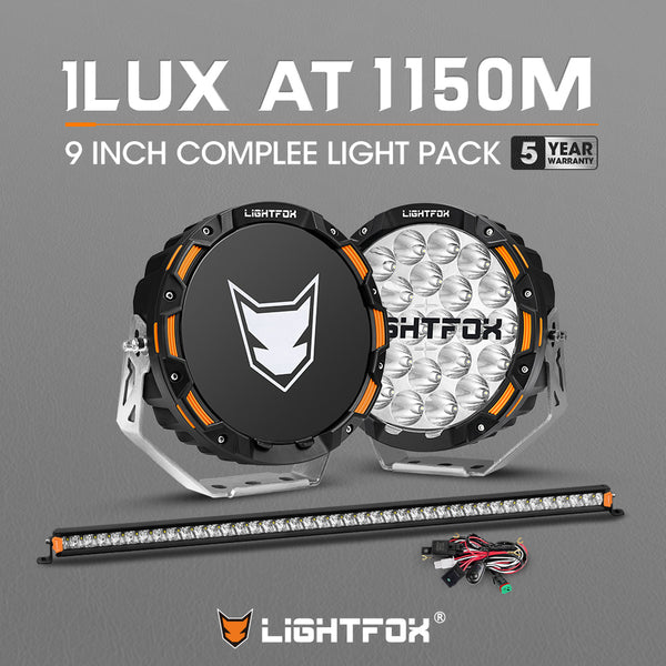 LIGHTFOX OSRAM 9inch LED Driving Lights +40" Single Row LED Light Bar + Wiring Kit