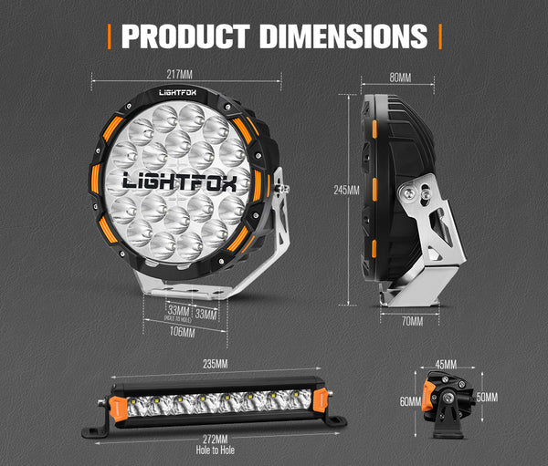 LIGHTFOX OSRAM 9inch LED Driving Lights + 8inch LED Light Pods + Wiring Kit