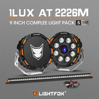 LIGHTFOX OSRAM 9" Laser Round Driving Lights 40" Single Row LED Light Bar Spot with Wiring Kit