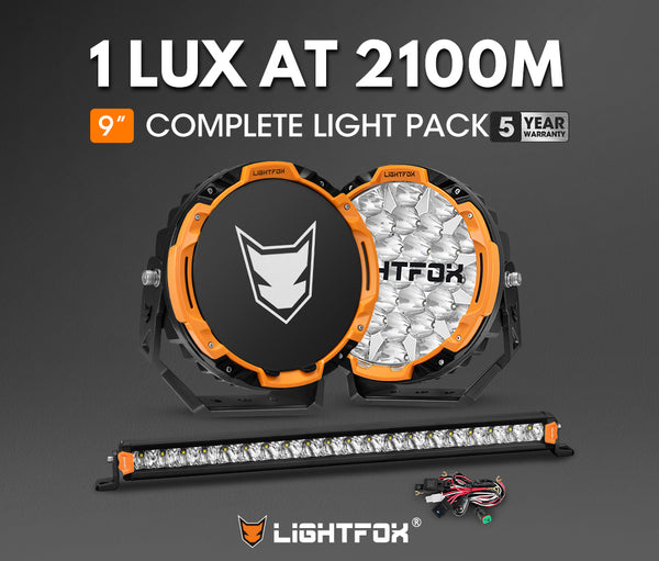 LIGHTFOX Osram 9 inch LED Driving Lights + 20 inch Single Row LED Light Bar w/ Wiring Kit