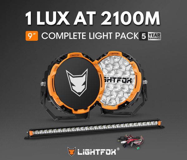 LIGHTFOX Osram 9 inch LED Driving Lights + 28 inch Single Row LED Light Bar w/ Wiring Kit
