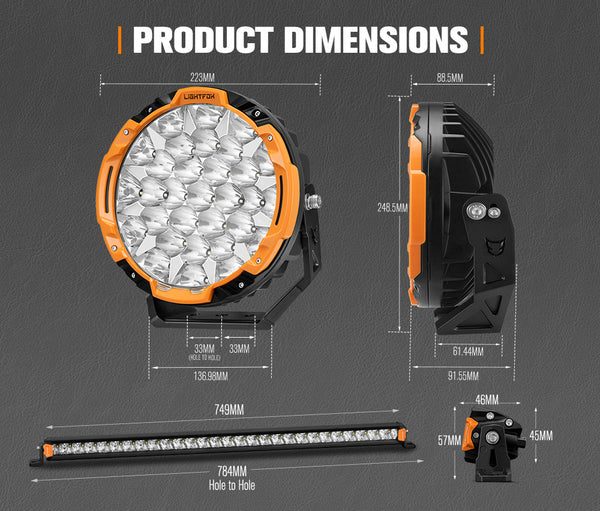 LIGHTFOX Osram 9 inch LED Driving Lights + 28 inch Single Row LED Light Bar w/ Wiring Kit