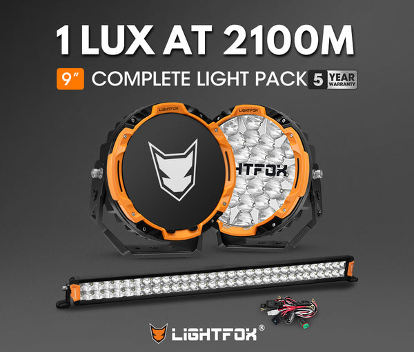LIGHTFOX Osram 9 inch LED Driving Lights + 30 inch Dual Row LED Light Bar w/ Wiring Kit