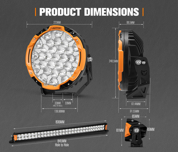 LIGHTFOX Osram 9 inch LED Driving Lights + 30 inch Dual Row LED Light Bar w/ Wiring Kit