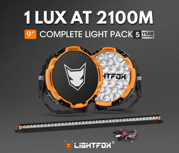 LIGHTFOX Osram 9 inch LED Driving Lights + 40 inch Single Row LED Light Bar w/ Wiring Kit