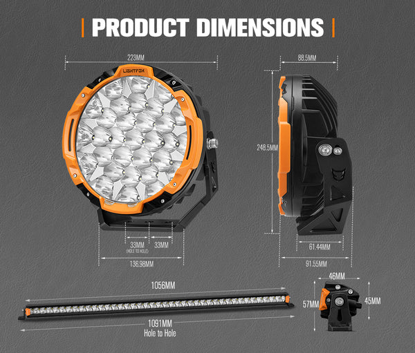 LIGHTFOX Osram 9 inch LED Driving Lights + 40 inch Single Row LED Light Bar w/ Wiring Kit