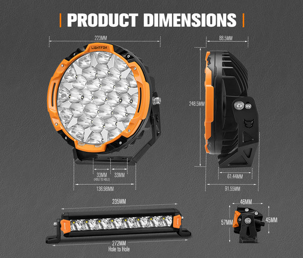 LIGHTFOX 9 inch Osram LED Driving Lights + 8 inch LED Light Pods w/ Wiring Kit