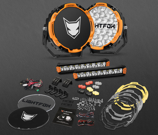 LIGHTFOX 9 inch Osram LED Driving Lights + 8 inch LED Light Pods w/ Wiring Kit