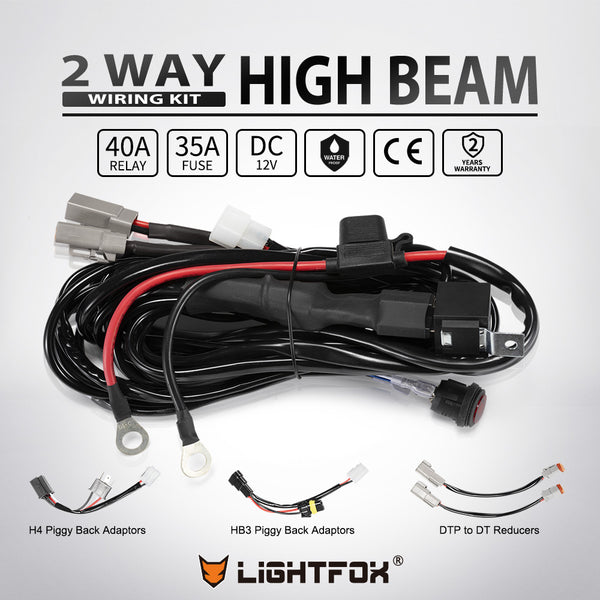 Lightfox 2 Way Dual Connector Plug & Play Smart Harness High Beam Driving Wiring kit
