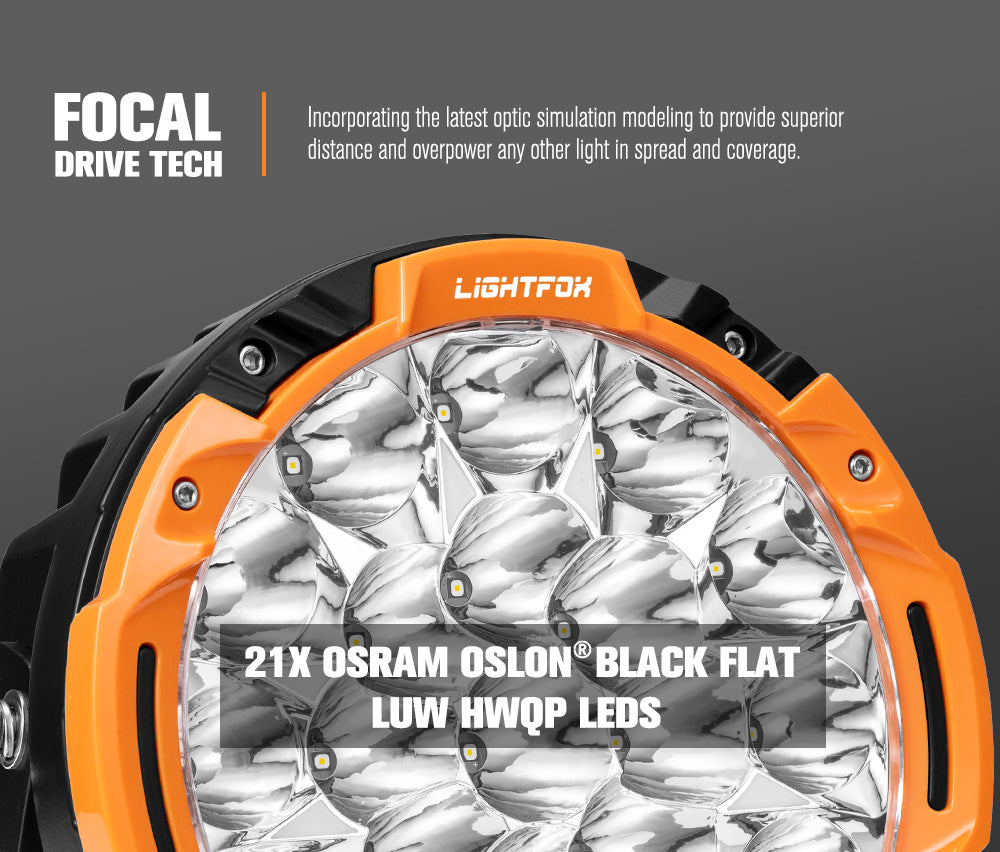 LIGHTFOX 7 inch Osram LED Driving Lights 1Lux @ 1287m 15,366Lumens