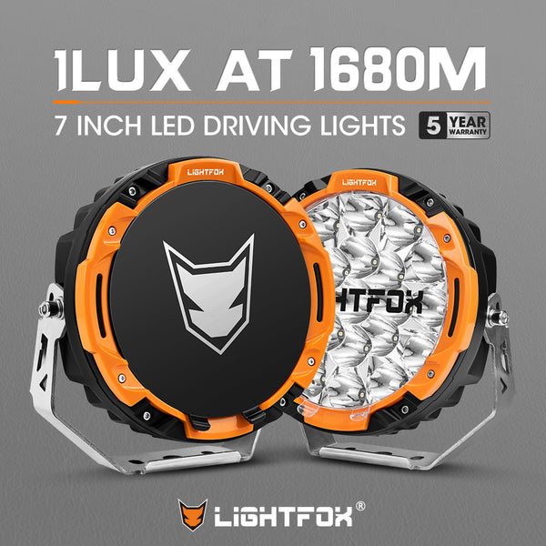 LIGHTFOX 7" Osram LED Driving Lights 1Lux @ 1,680m 13,600Lumens