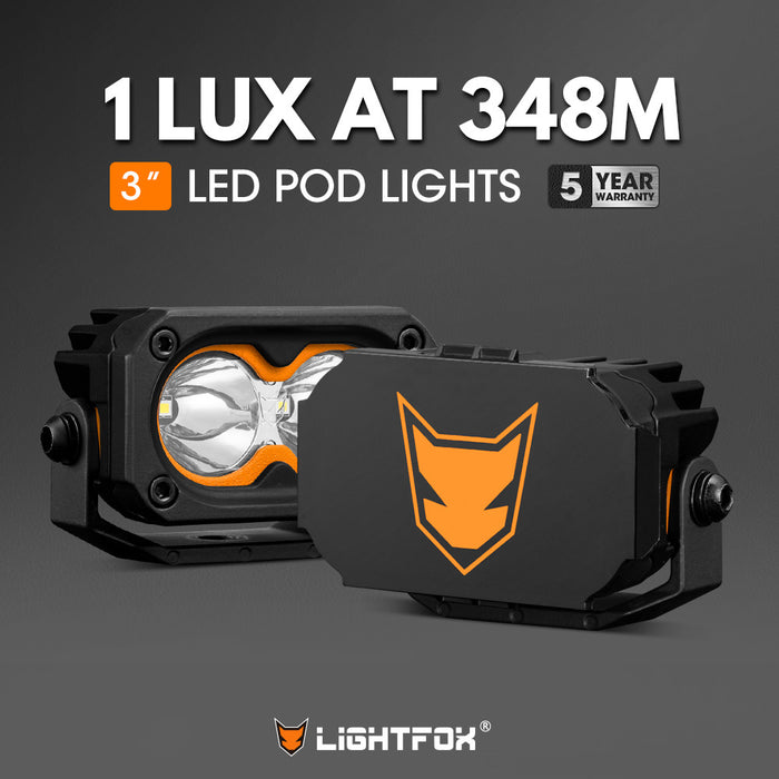 LIGHTFOX Cygnus-2 Pair 3inch Osram LED Pod Lights 1Lux@348m IP68 4,052