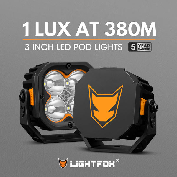 LIGHTFOX Pair 3inch Cygnus-4 Osram LED Pod Lights w/ 3 pin DT Connector 1Lux@380m 3,834LM
