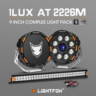 LIGHTFOX OSRAM 9" Laser Round Driving Lights 30" Dual Row LED Light Bar Headlight with Wiring Kit