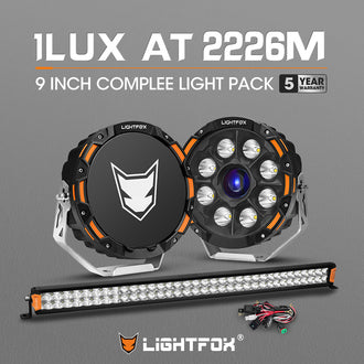 LIGHTFOX OSRAM 9" Laser Round Driving Lights 40" LED Light Bar Spot Headlight with Wiring Kit