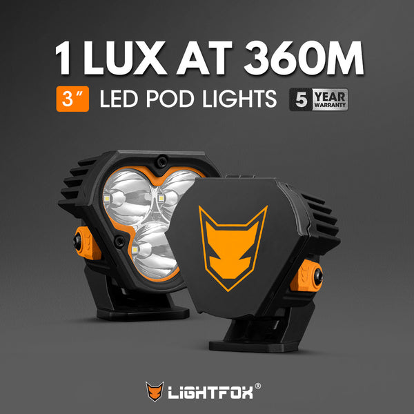 LIGHTFOX Pair 3inch Cygnus-3 Osram LED Pod Lights w/ 3 pin DT Connector 1Lux@360m 3,236LM