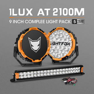 LIGHTFOX Osram 9 inch LED Driving Lights + 20 inch Dual Row LED Light Bar w/ Wiring Kit