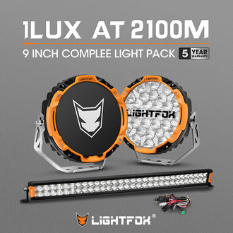 LIGHTFOX Osram 9" LED Driving Lights + 30" Dual Row LED Light Bar w/ Wiring Kit
