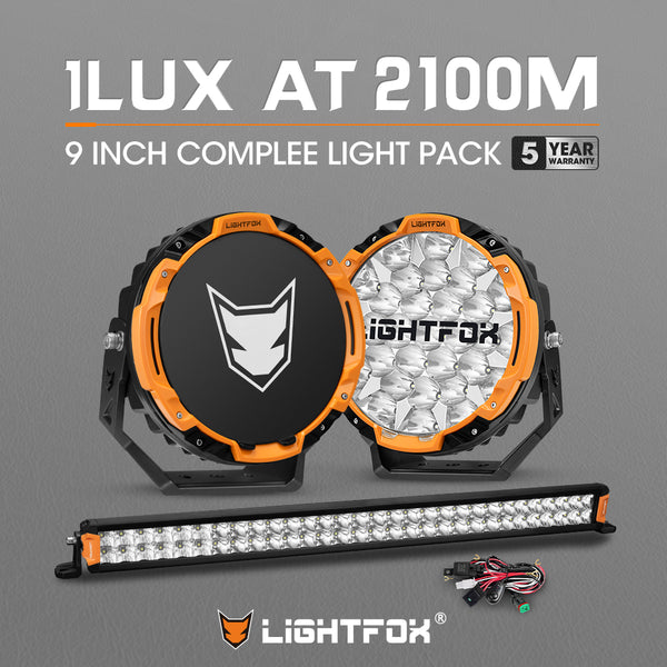 LIGHTFOX Osram 9 inch LED Driving Lights + 30 inch Dual Row LED Light Bar w/ Wiring Kit