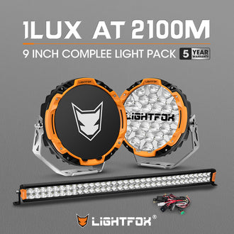 LIGHTFOX Osram 9" LED Driving Lights + 40" Dual Row LED Light Bar w/ Wiring Kit
