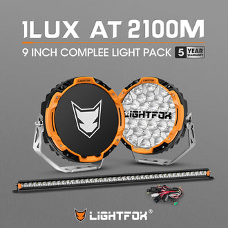 LIGHTFOX Osram 9" LED Driving Lights + 40" Single Row LED Light Bar w/ Wiring Kit