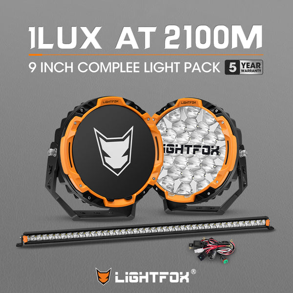 LIGHTFOX Osram 9 inch LED Driving Lights + 40 inch Single Row LED Light Bar w/ Wiring Kit