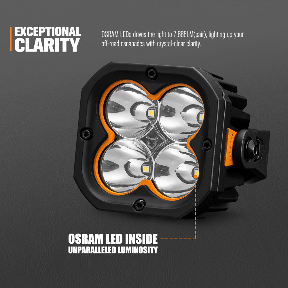 LIGHTFOX Pair 3inch Cygnus-4 Osram LED Pod Lights w/ 3 pin DT Connector 1Lux@506m 7,668LM