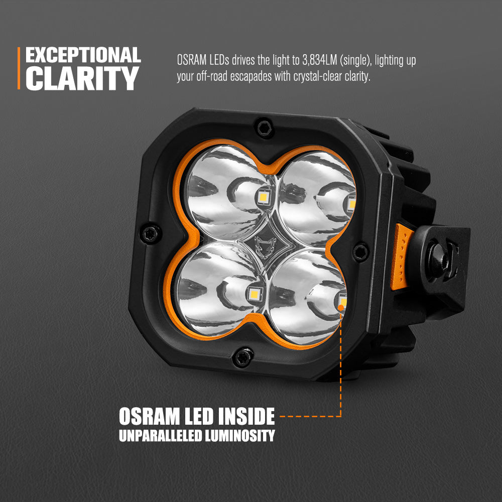 LIGHTFOX Pair 3inch Cygnus-4 Osram LED Pod Lights w/ 3 pin DT Connector 1Lux@380m 3,834LM