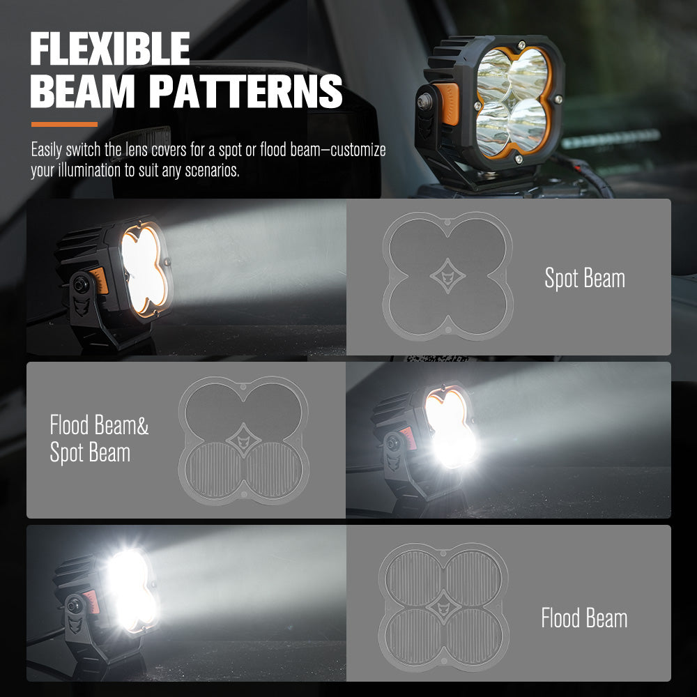 LIGHTFOX Pair 3inch Cygnus-4 Osram LED Pod Lights w/ 3 pin DT Connector 1Lux@380m 3,834LM