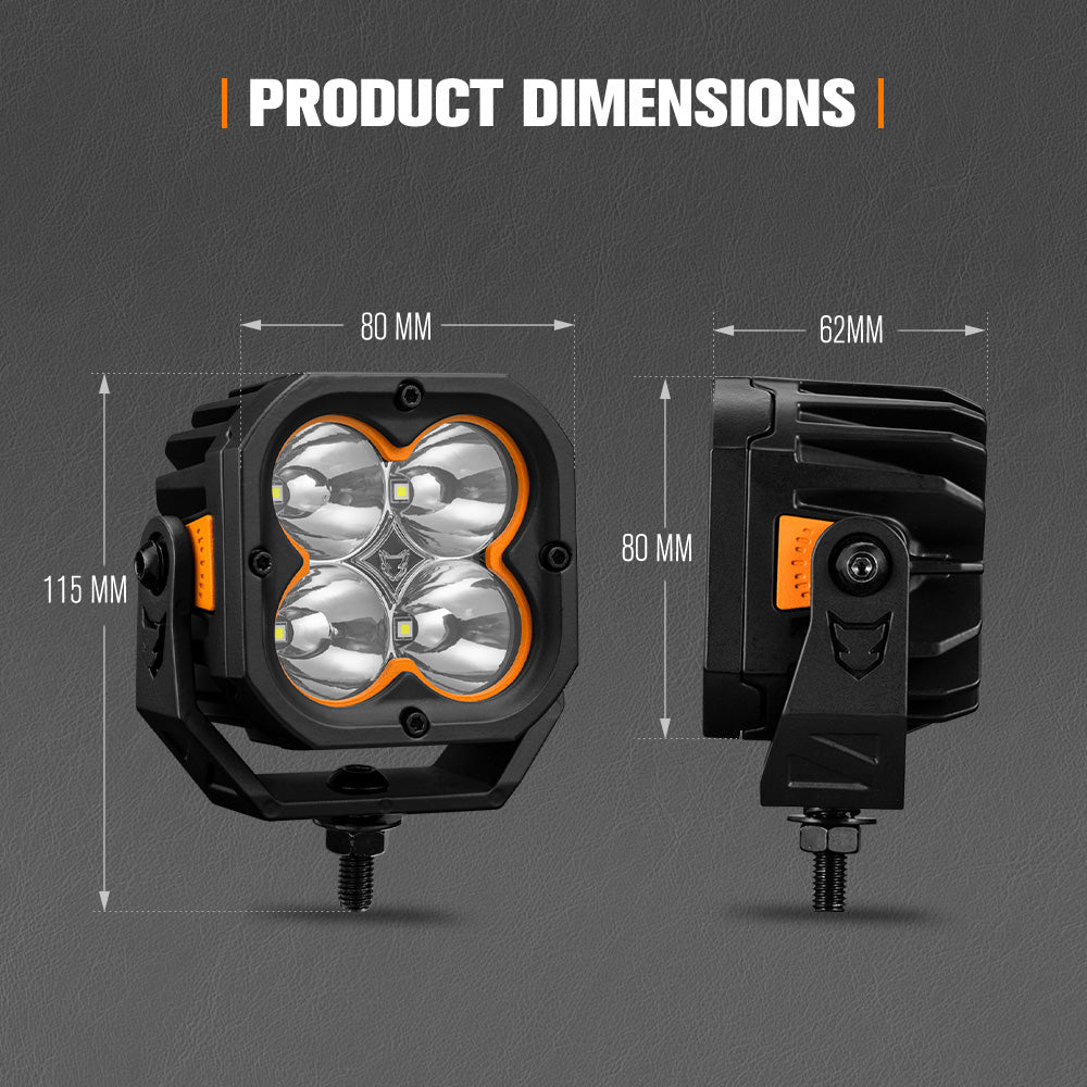 LIGHTFOX Pair 3inch Cygnus-4 Osram LED Pod Lights w/ 3 pin DT Connector 1Lux@380m 3,834LM