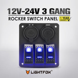 3 Gang Rocker Switch Panel ON-OFF Toggle Dual USB