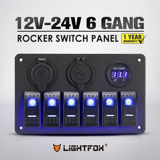 6 Gang LED 12V 24V ON OFF Toggle Rocker Switch Panel