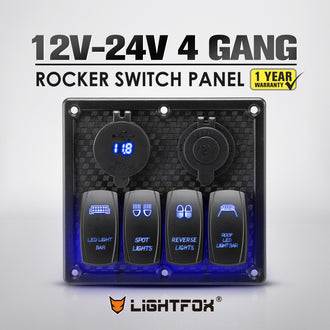 3 Gang Rocker Switch Panel ON-OFF Toggle Voltmeter USB C Type Charger 12V 24V