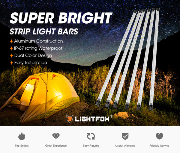 Lightfox 6PCS 12V LED Strip Light Bar Waterproof Amber White Lights Boat Camping